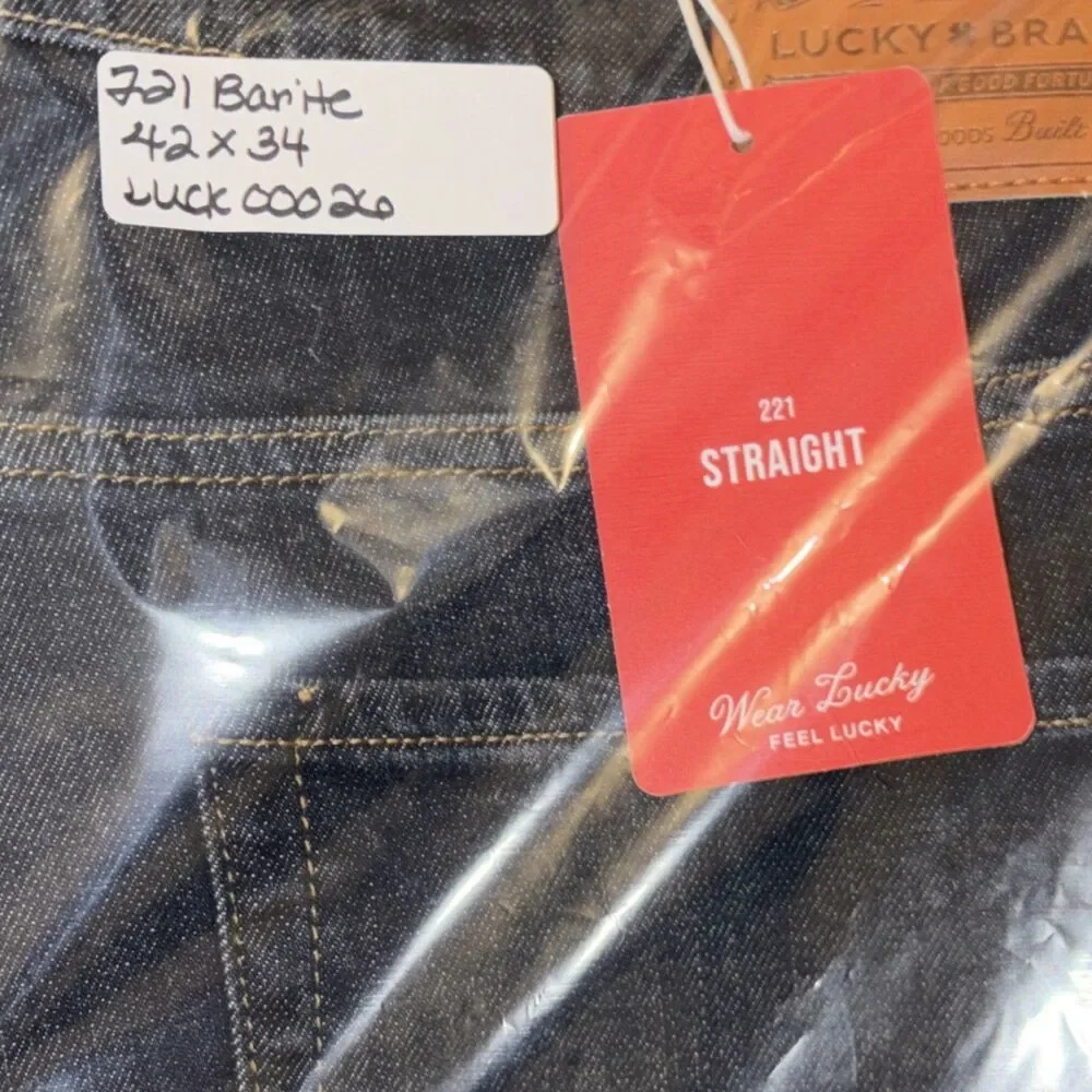 Lucky Brand Mens Straight Fit Dark Wash Blue Denim Jeans 5-Pocket Logo